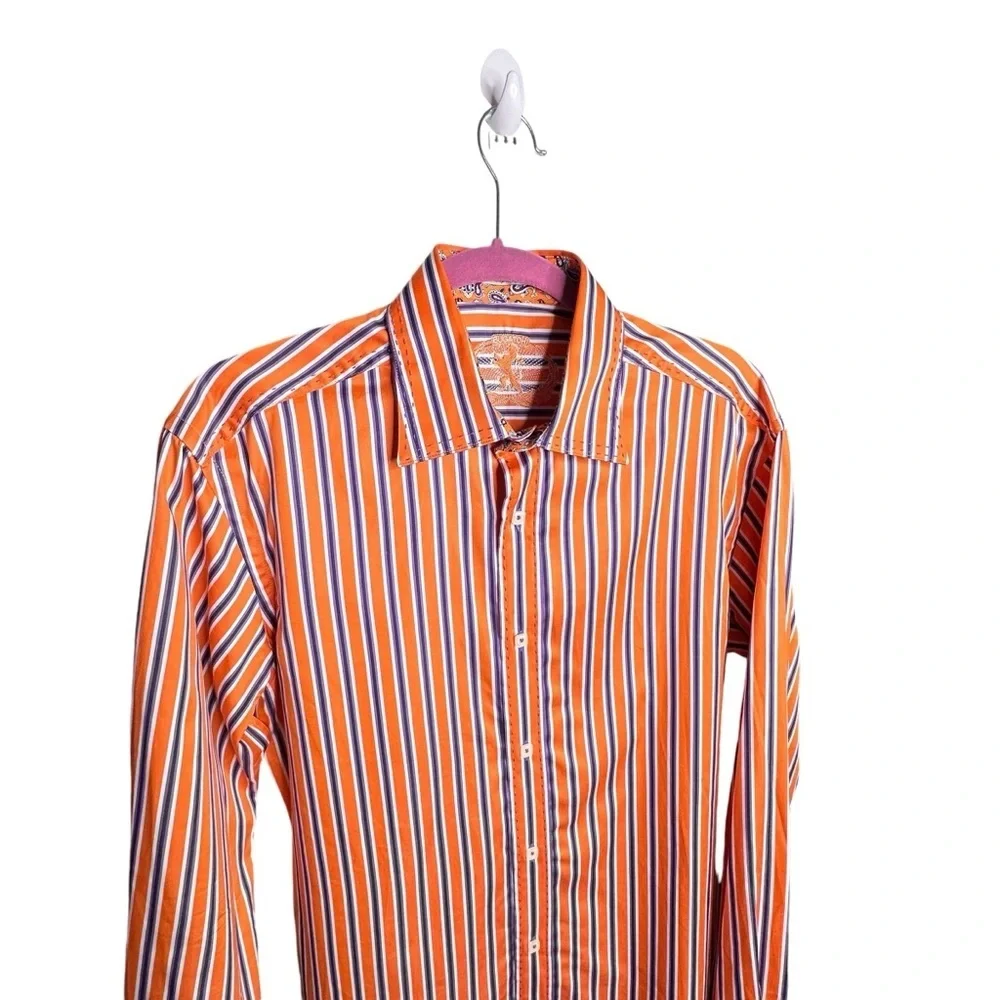 Bugatchi Orange Purple Striped Long Sleeve Button-Up Dress Shirt Sz M Modern Fit - Picture 2 of 15